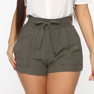 Fashion Nova Smocking Around Shorts - Olive Green